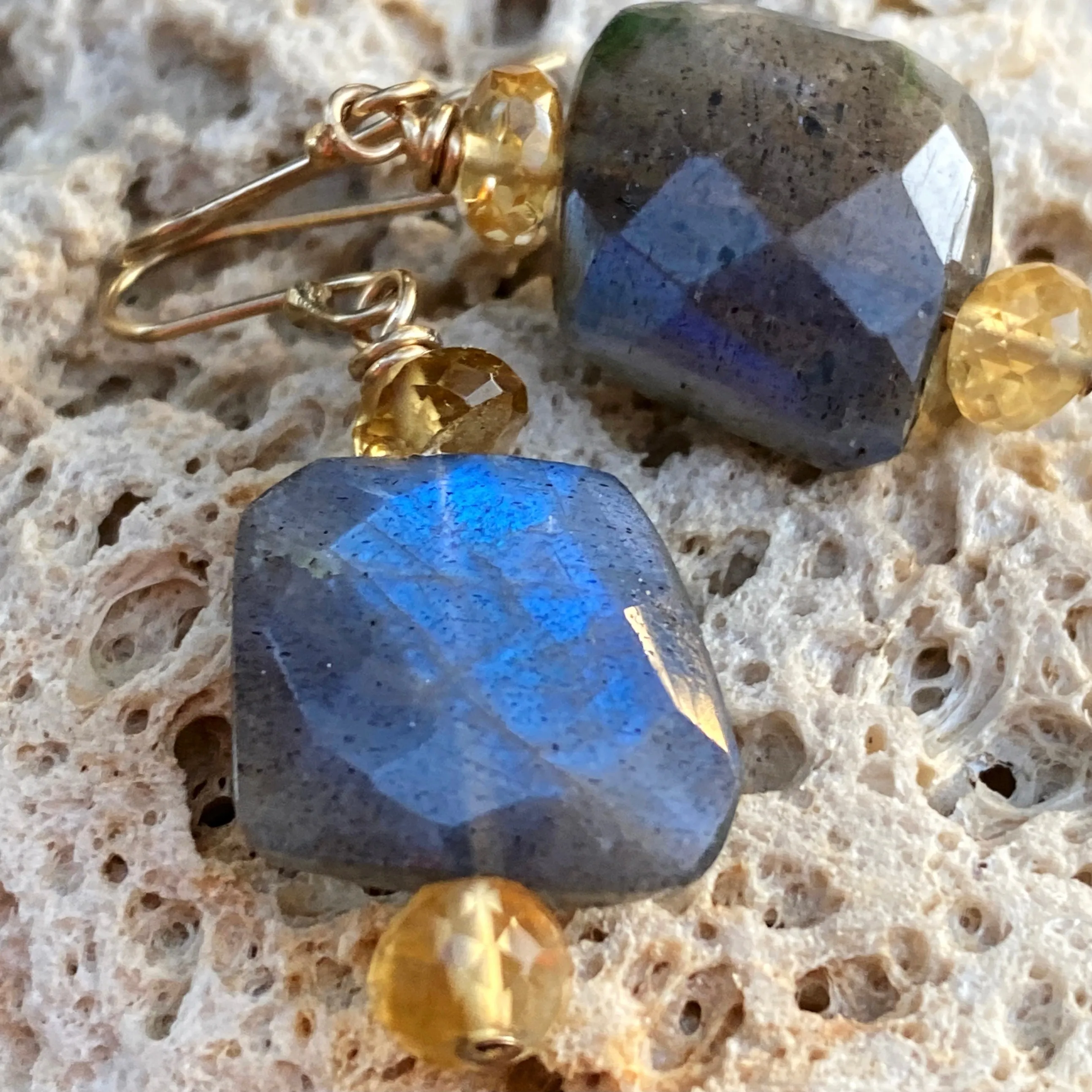 Labradorite Nugget & Citrine Drop Earring