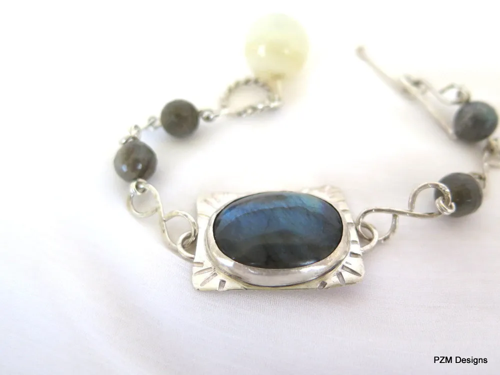 Labradorite silver bracelet, artisan made line bracelet