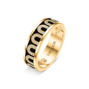 L'Arc de DAVIDOR Ring MM, 18k Yellow Gold with Caviar Lacquered Ceramic and Arcade Diamonds