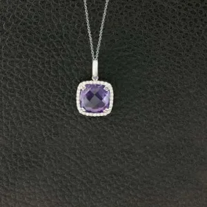 Larger Cushion Amethyst & Diamond Pendant