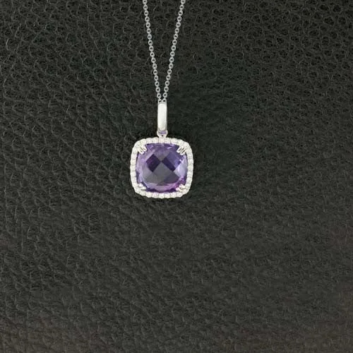 Larger Cushion Amethyst & Diamond Pendant