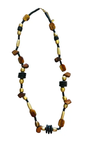 LONG GOLD TIGER EYE BEADED NECKLACE