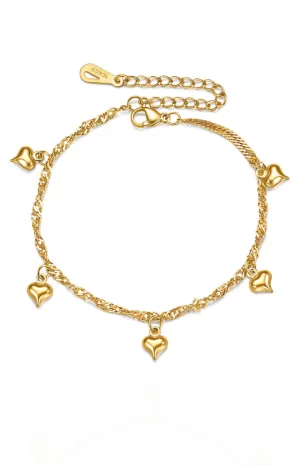 Lova Multi-heart Pendant Chain Bracelet in Gold