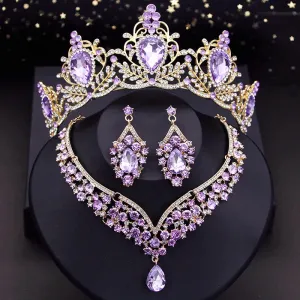 Luxury Princess Wedding Tiaras Choker Necklace Earring Costume Jewelry Set