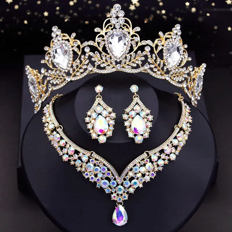 Luxury Princess Wedding Tiaras Choker Necklace Earring Costume Jewelry Set