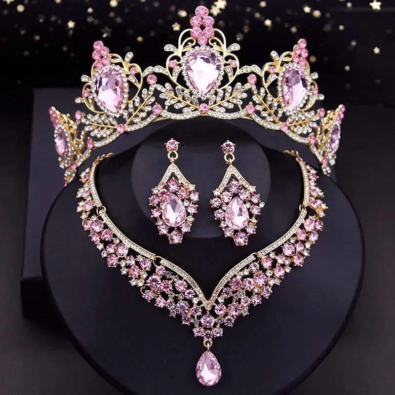 Luxury Princess Wedding Tiaras Choker Necklace Earring Costume Jewelry Set