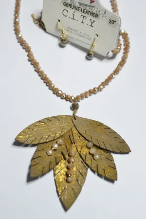 Maple Leaf Necklace Set Taupe