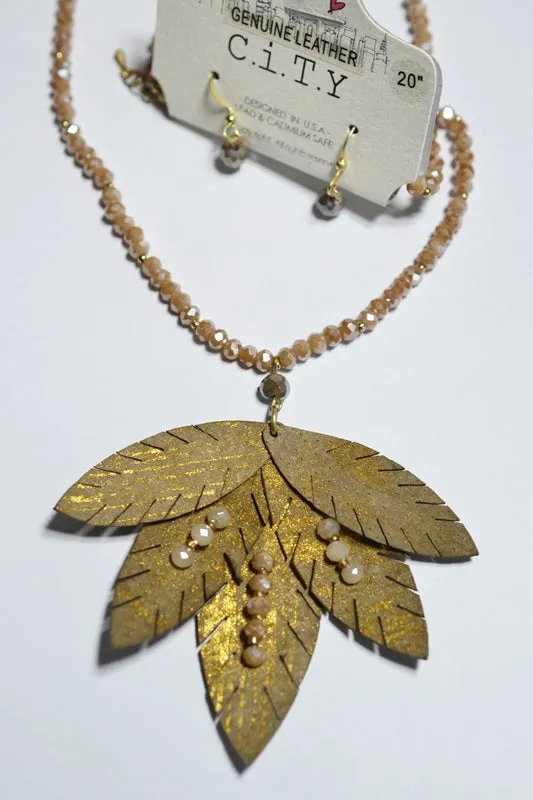 Maple Leaf Necklace Set Taupe