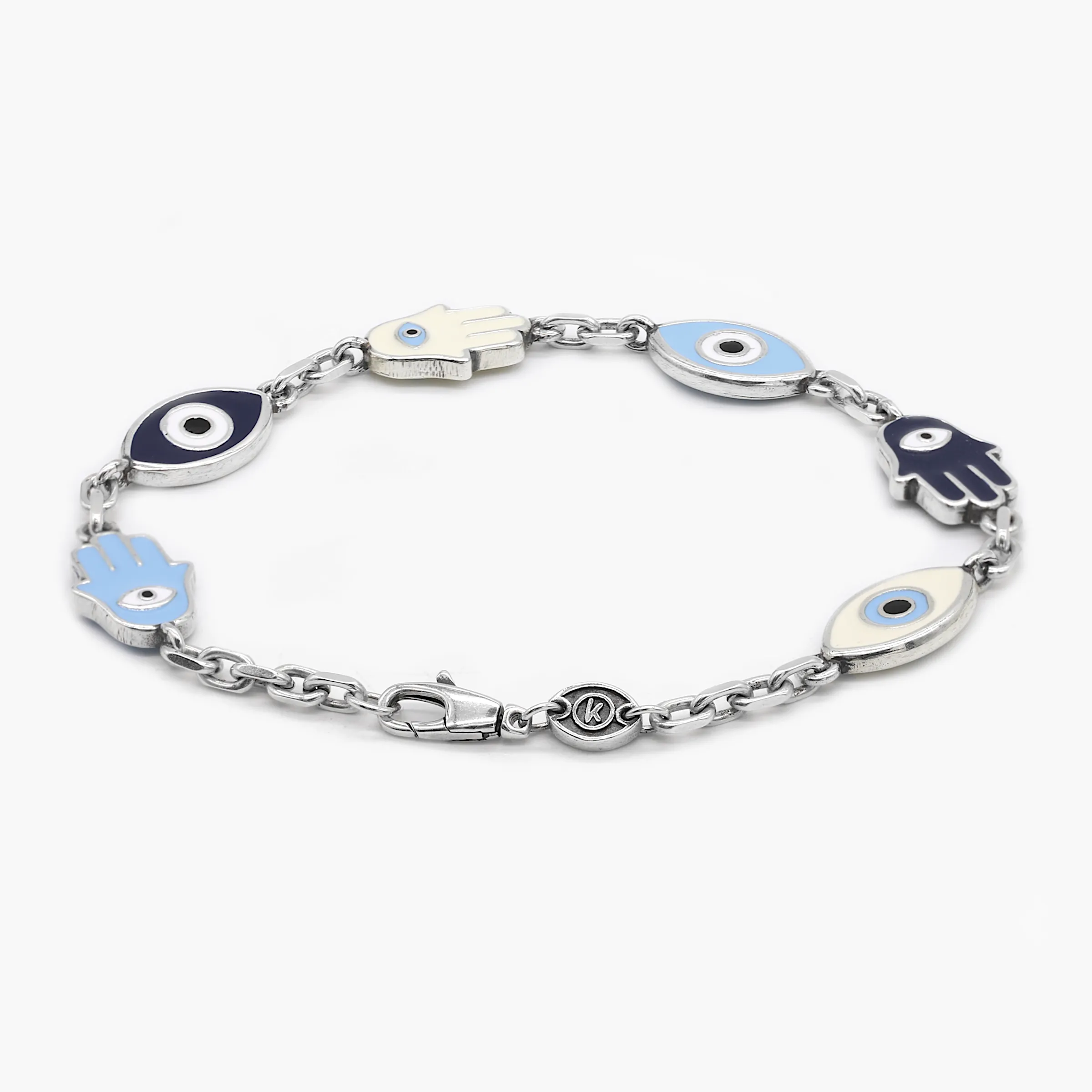 Maxi Enamelled Evil Eye And Hamsa Sterling Silver Bracelet