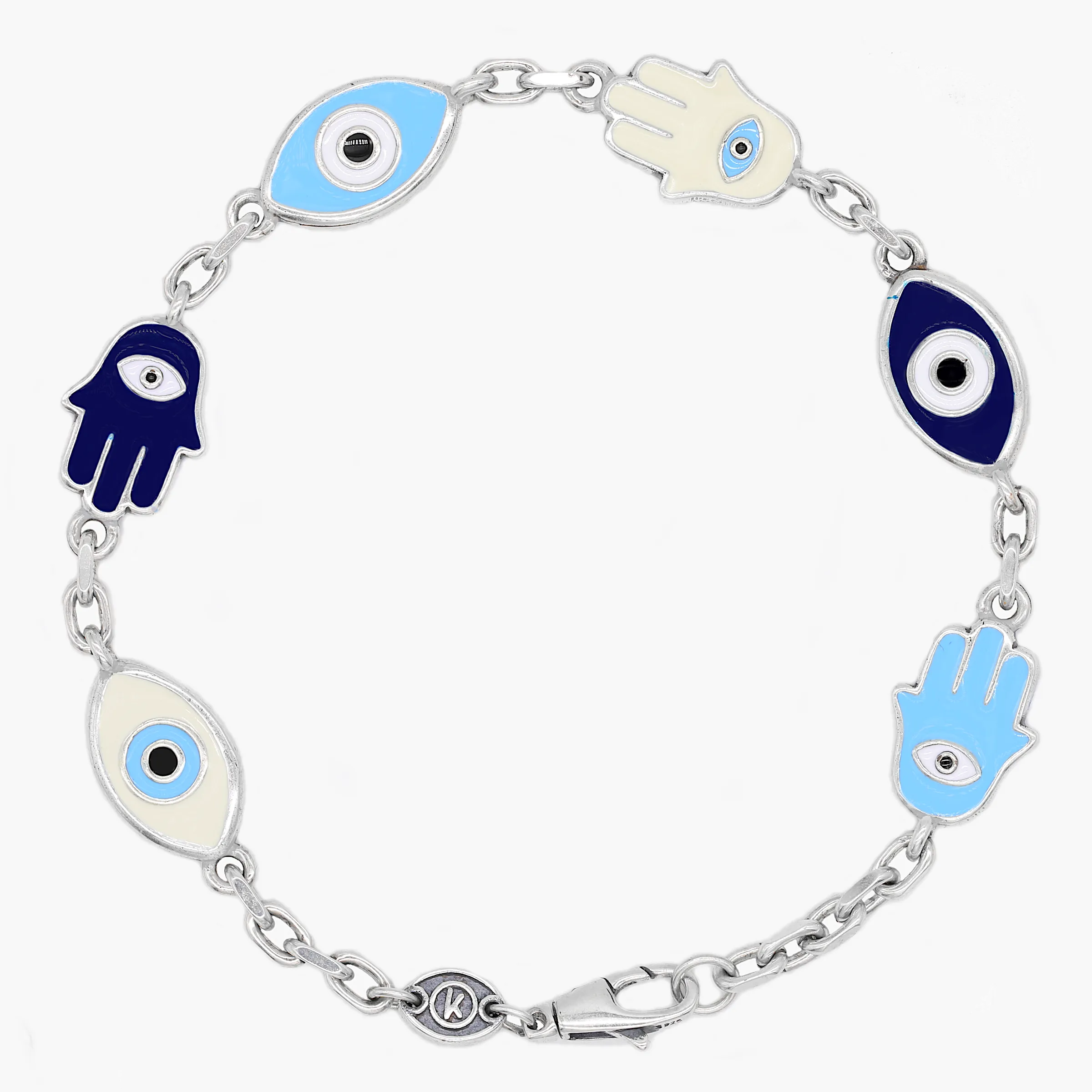 Maxi Enamelled Evil Eye And Hamsa Sterling Silver Bracelet