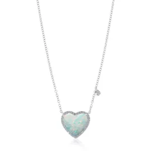 Meira T White Opal  Tiny Heart with  Diamond Halo 14kt White Gold