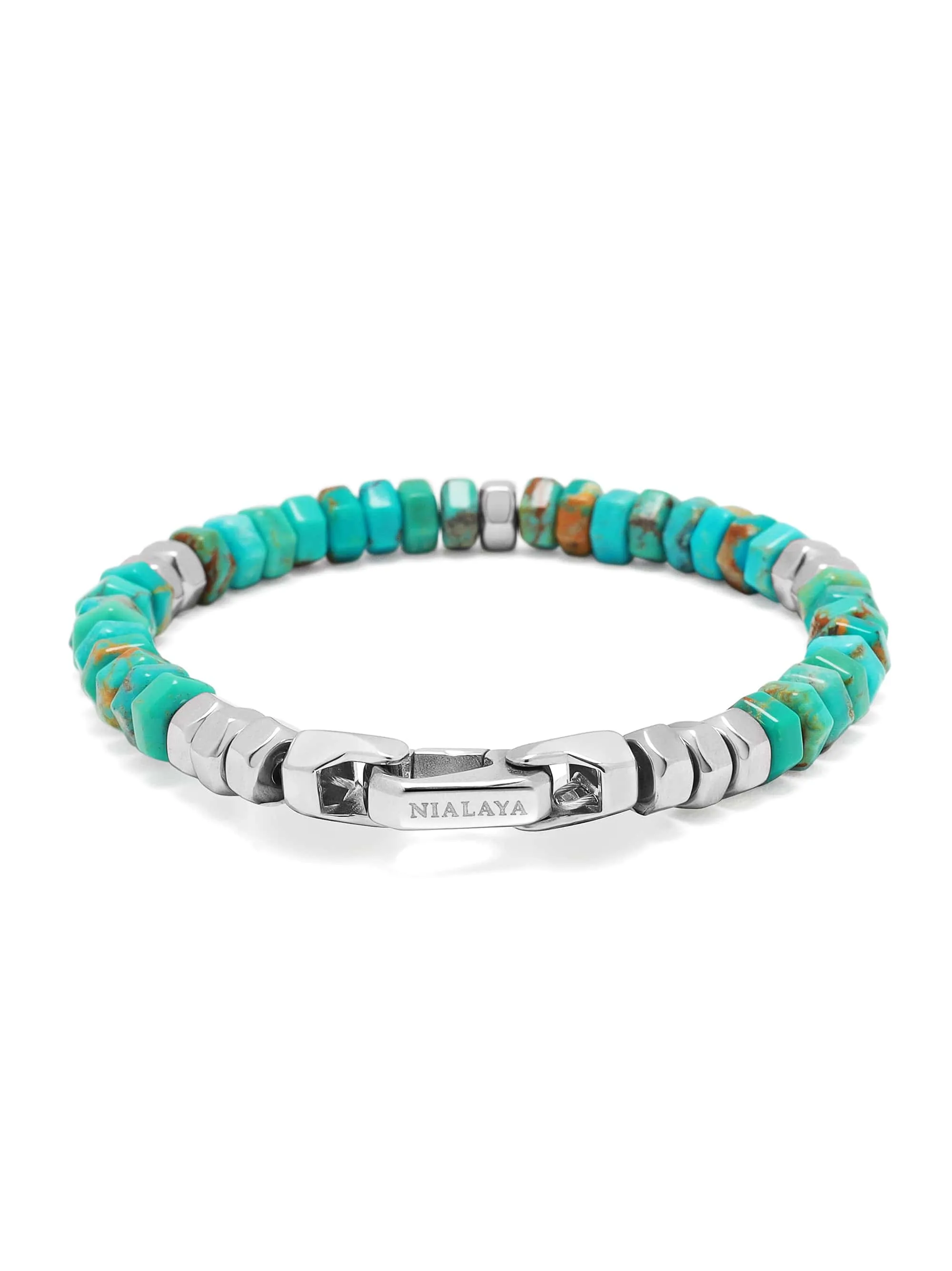 Men's Hexagon Beaded Bracelet with Turquoise and Silver