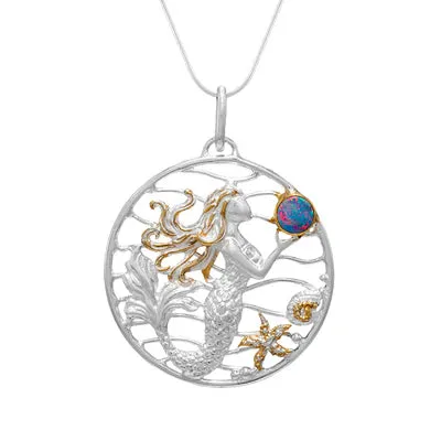 Michou Sterling Silver & 22kt Gold   Mermaid Pendant with Opal Accent