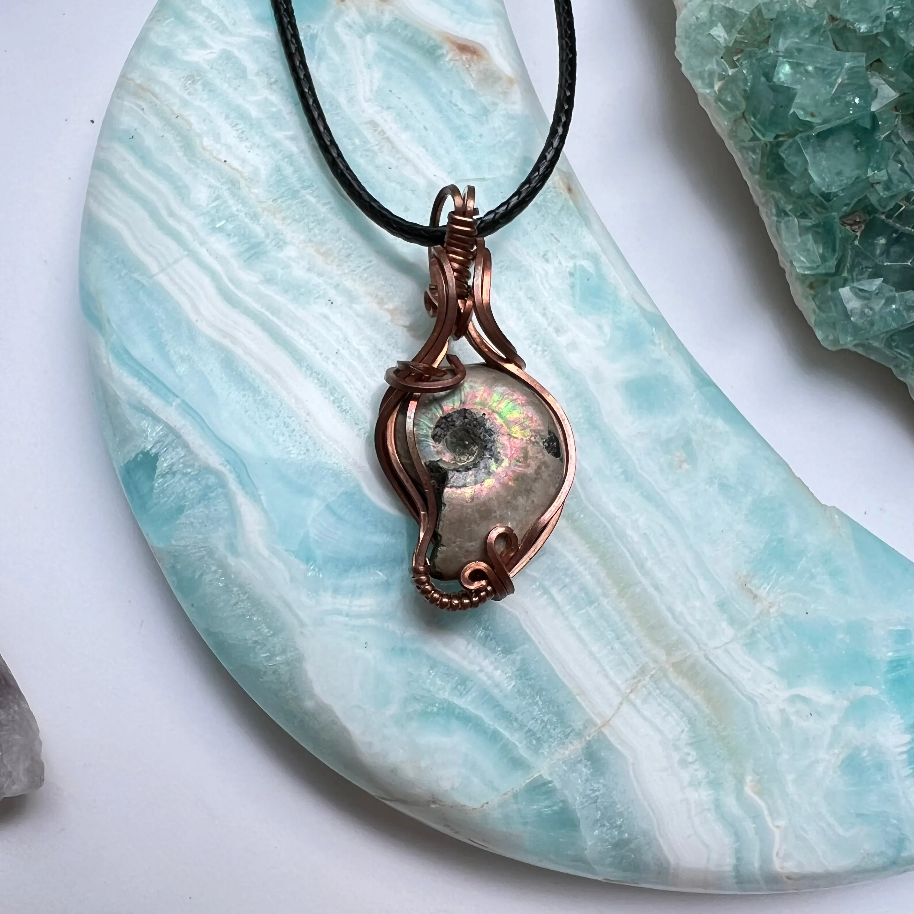 Mini Ammonite Pendant Wire-Wrapped in Copper