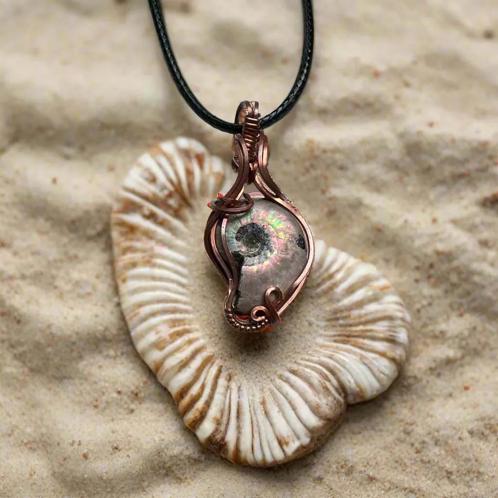 Mini Ammonite Pendant Wire-Wrapped in Copper