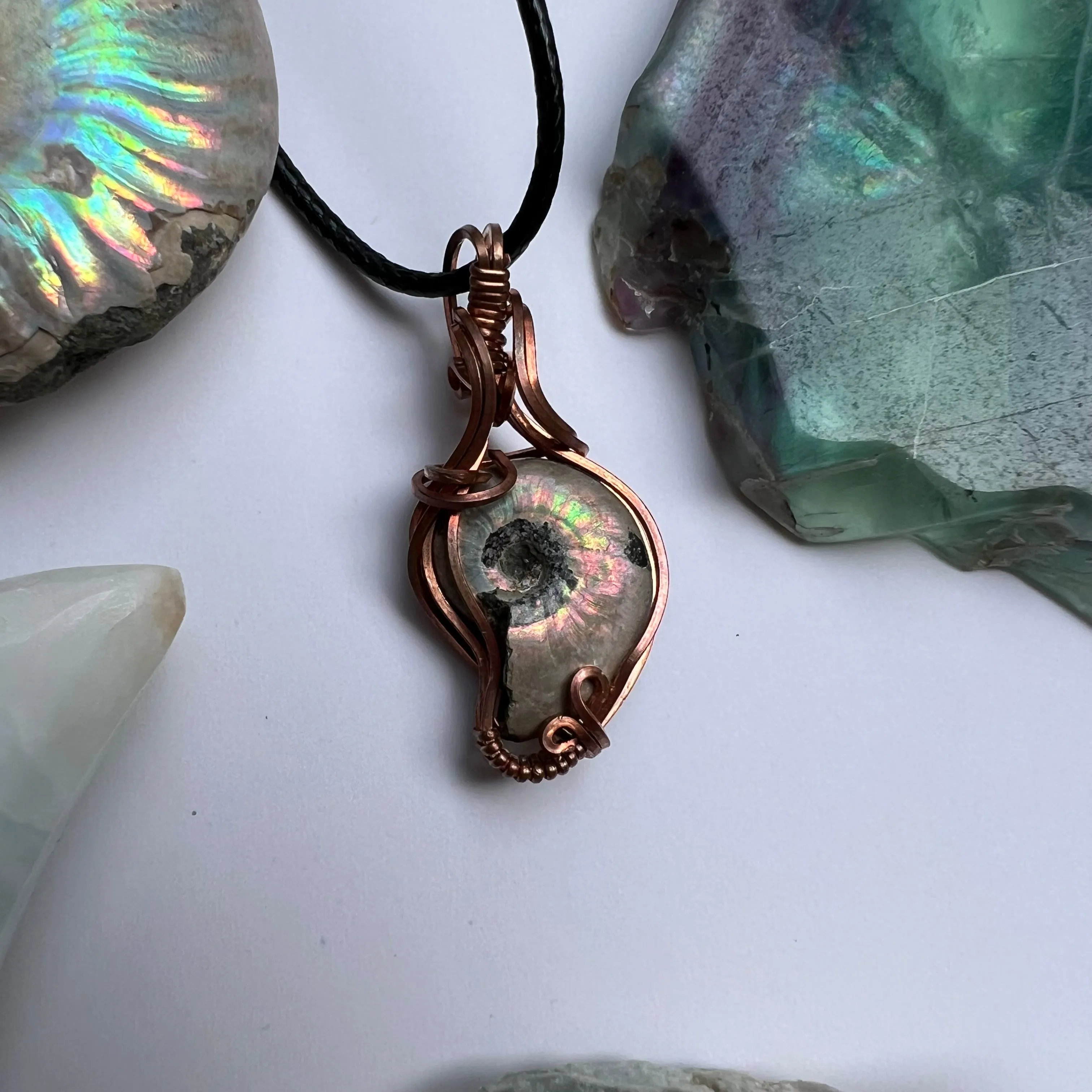 Mini Ammonite Pendant Wire-Wrapped in Copper