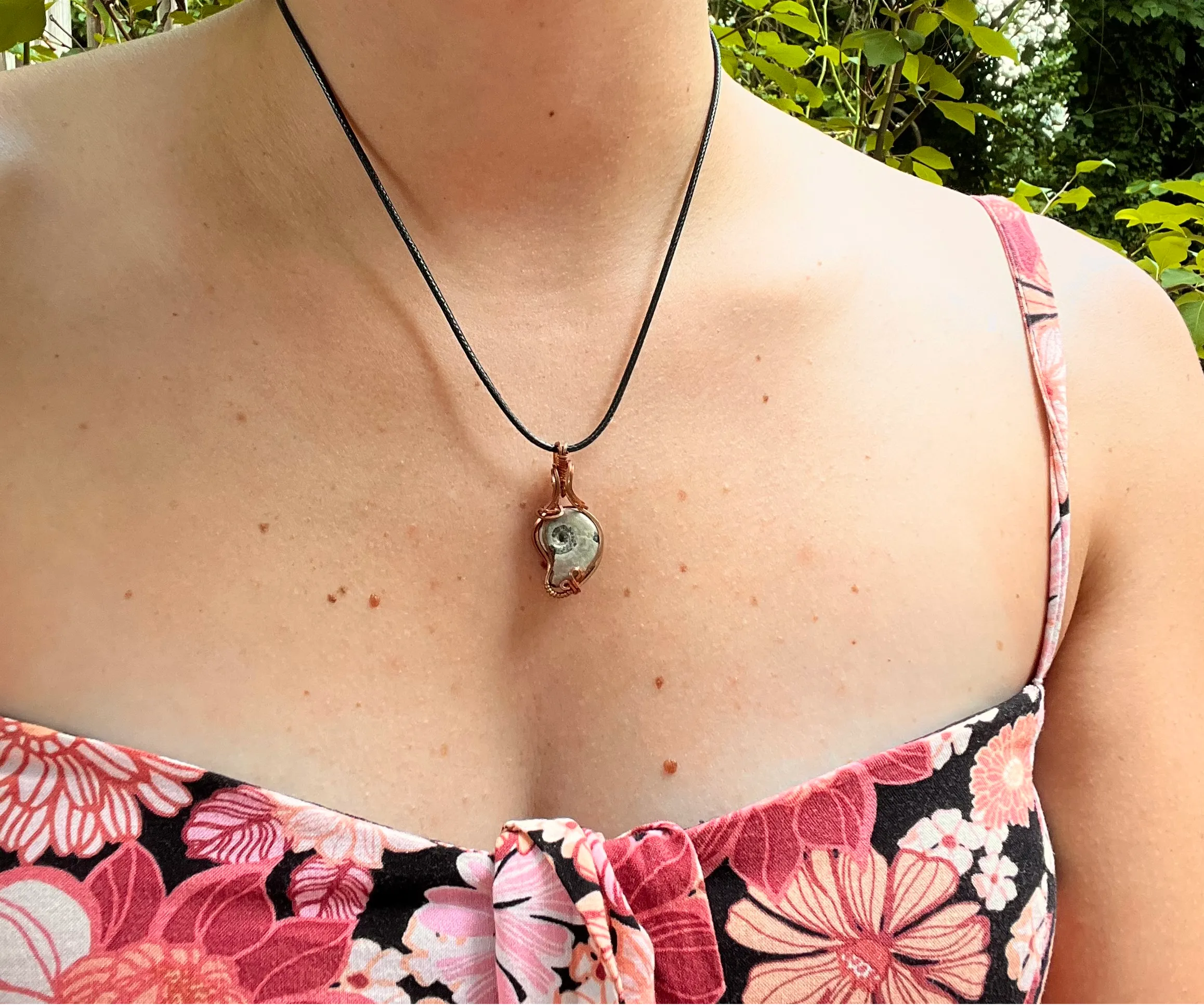 Mini Ammonite Pendant Wire-Wrapped in Copper