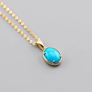 Minimal Style Oval Turquoise Pendant Necklace 18k Yellow Gold