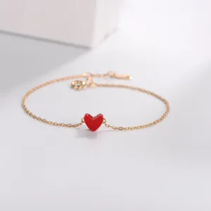 Minimalist Red Heart S925 Silver Ladies Bracelet