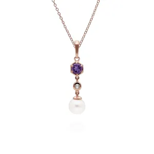 Moderne Perle, Amethyst & Topas Tropfen Anhänger in Rose Vergoldetem Sterling Silber