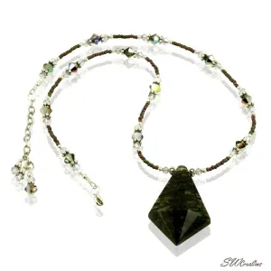 Moss Agate Volcano Crystal Silver Necklace