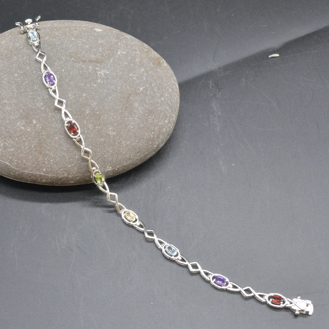 Multigems Rainbow Sterling Silver Infinity Bracelet