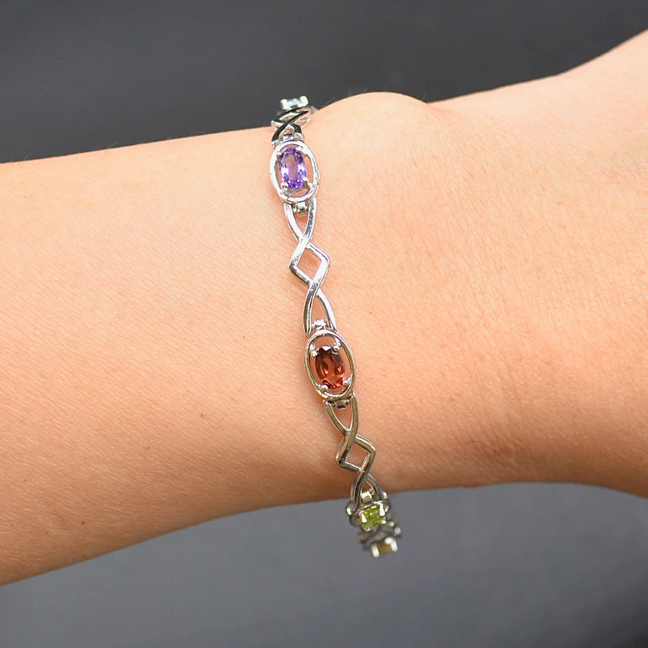 Multigems Rainbow Sterling Silver Infinity Bracelet