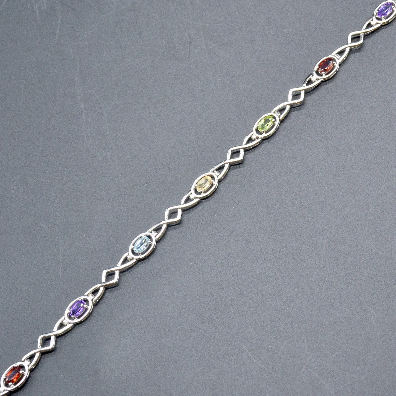 Multigems Rainbow Sterling Silver Infinity Bracelet