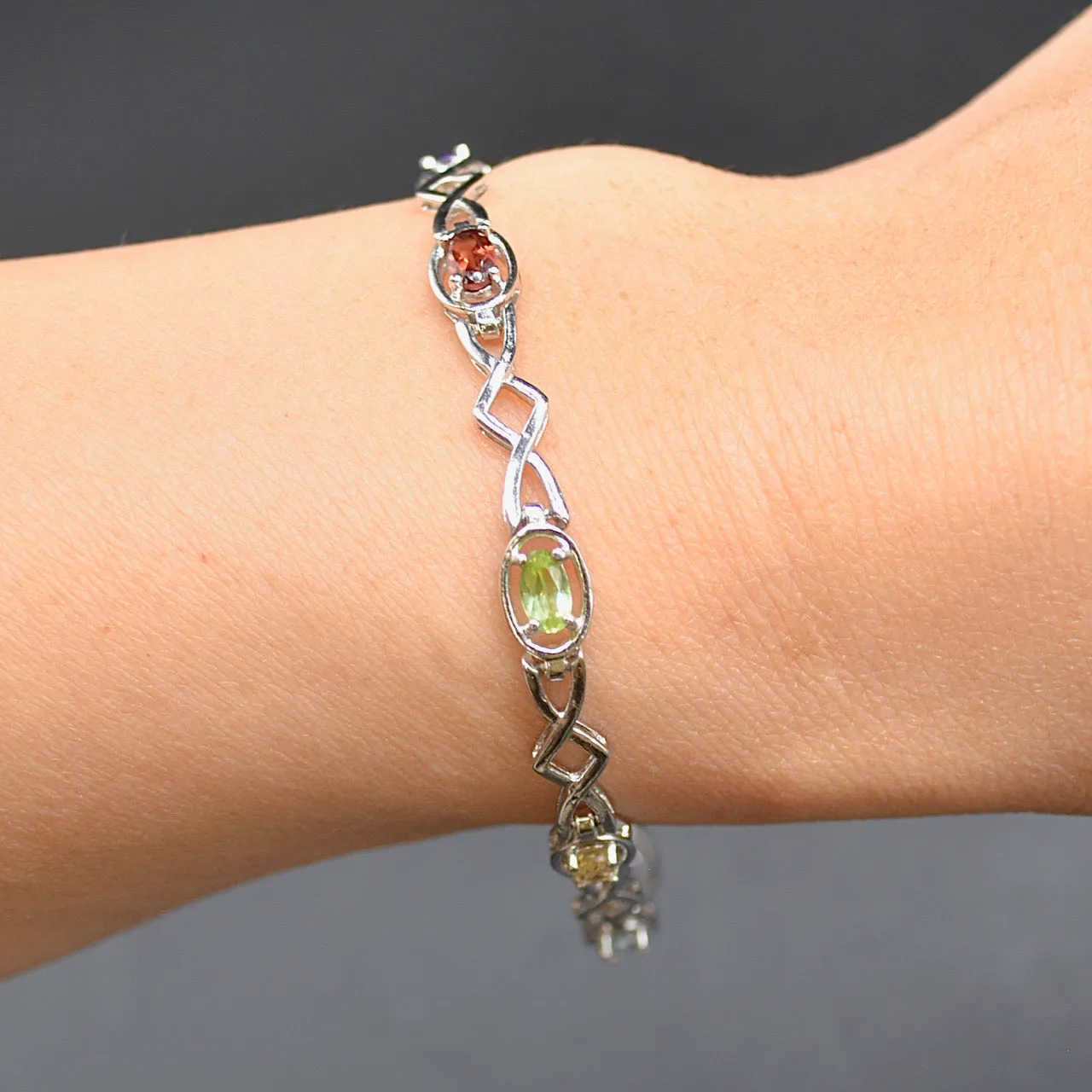 Multigems Rainbow Sterling Silver Infinity Bracelet