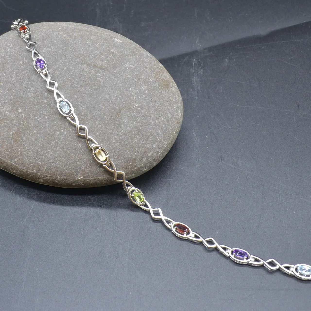 Multigems Rainbow Sterling Silver Infinity Bracelet