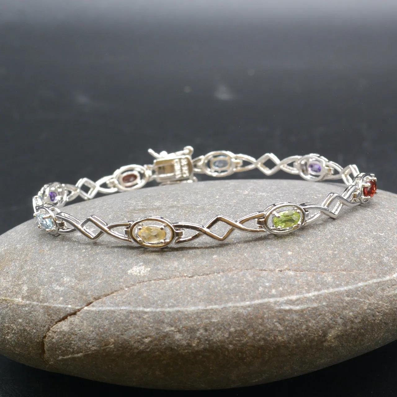 Multigems Rainbow Sterling Silver Infinity Bracelet