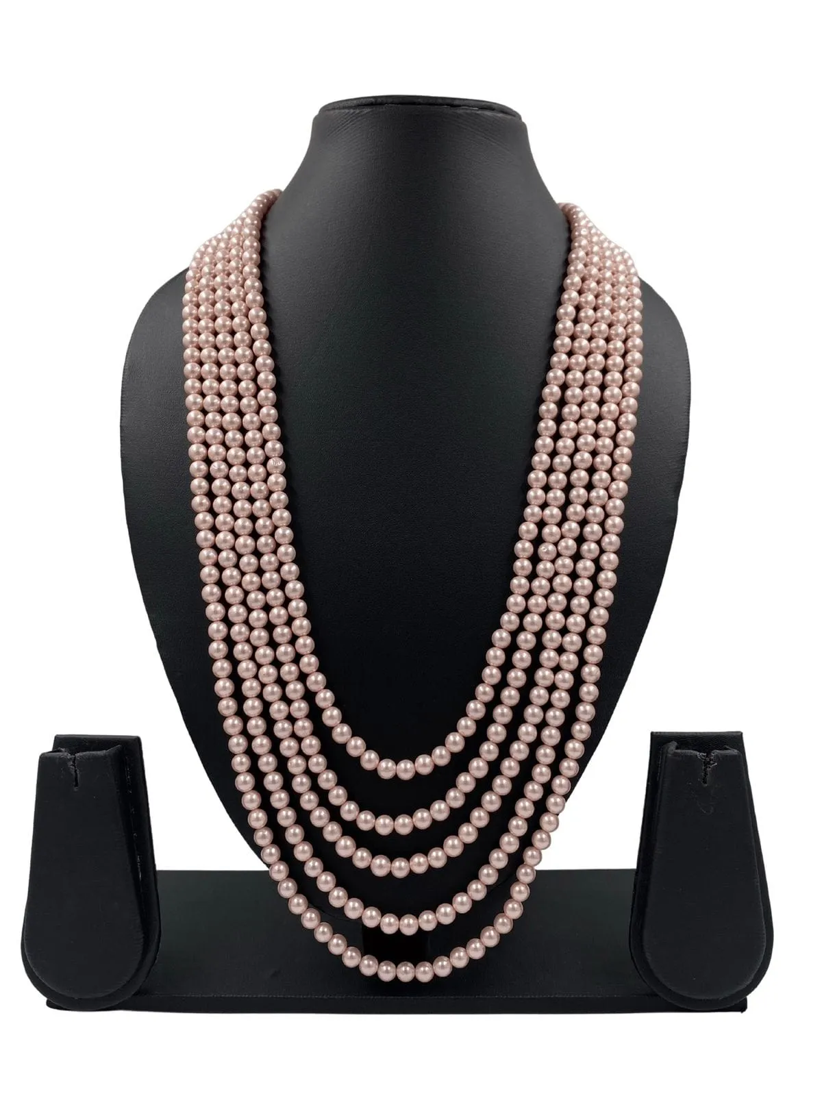 Multilayered Rose Pink Shell Pearls Sherwani Mala Necklace For Grooms By Gehna Shop