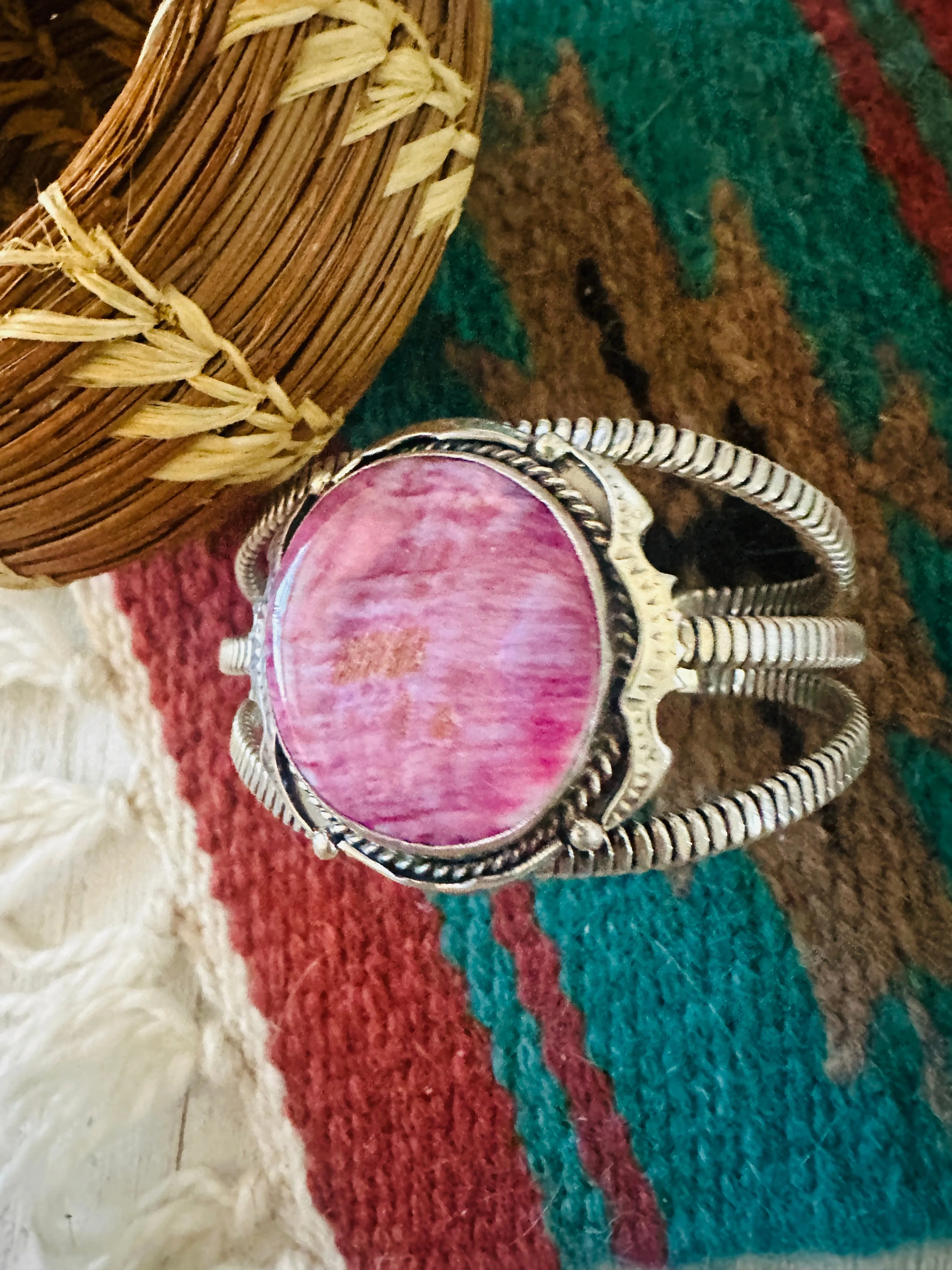 Navajo Sterling Silver & Purple Spiny Cuff Bracelet