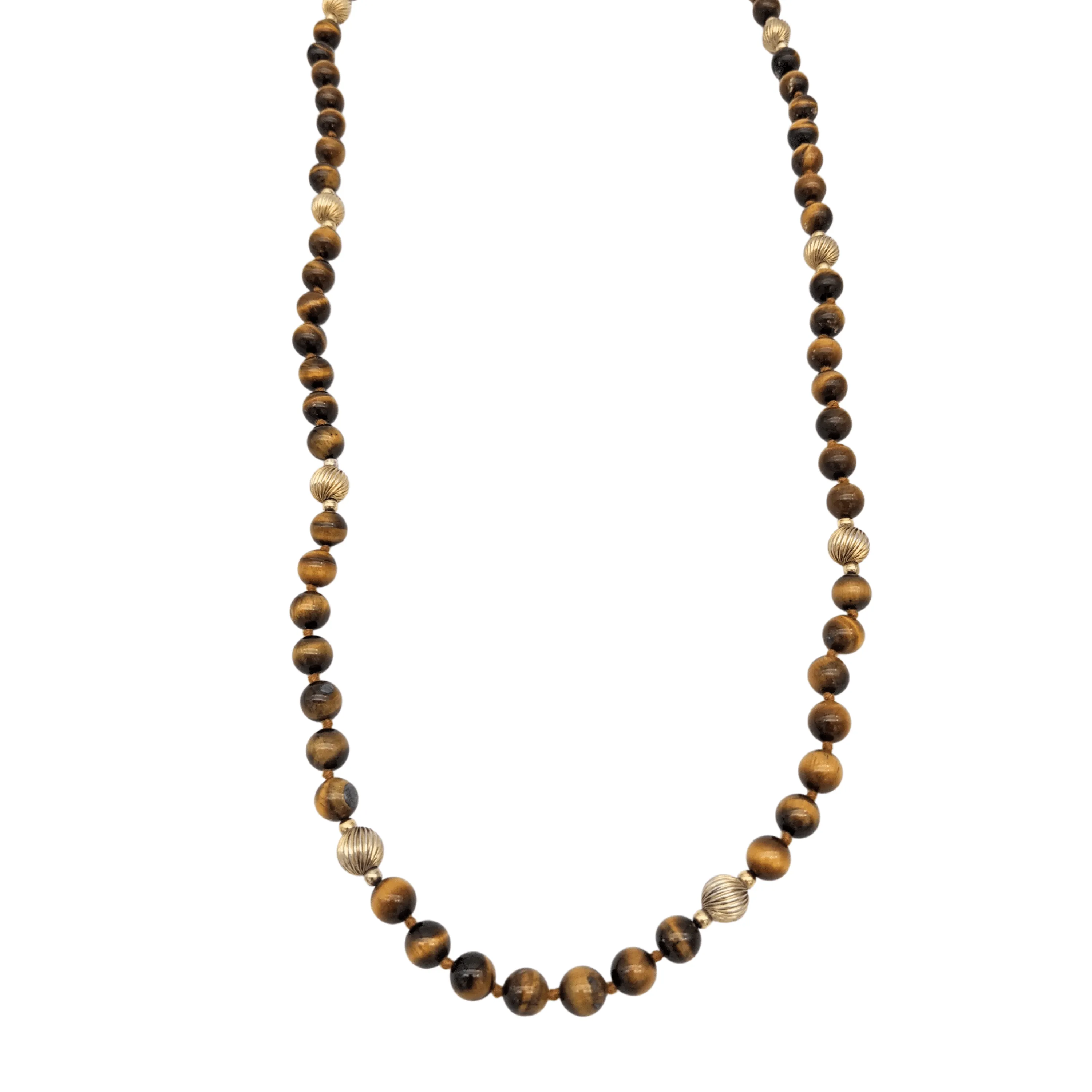 NECKLACE Tiger Eye & 14K Yellow Gold Beads