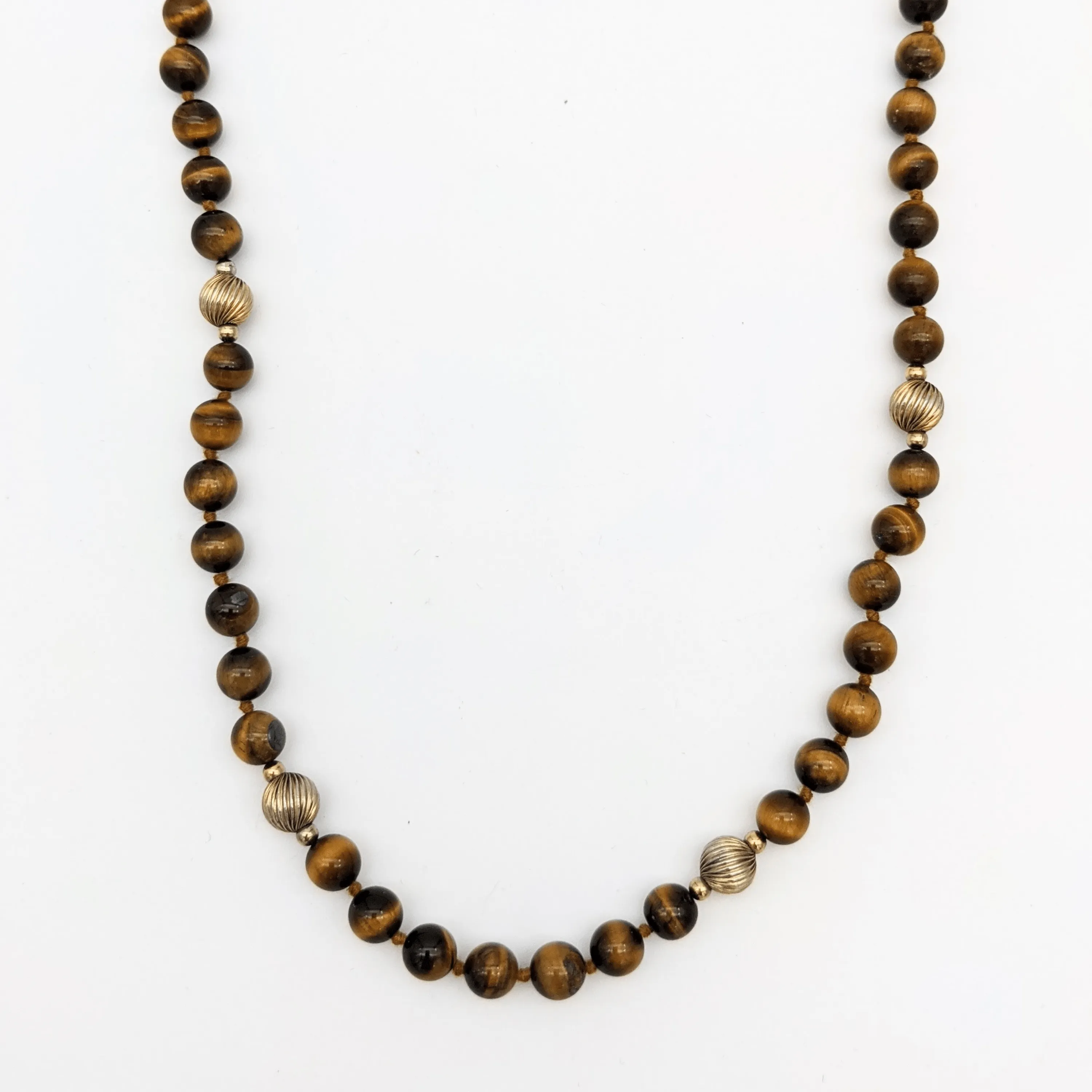 NECKLACE Tiger Eye & 14K Yellow Gold Beads