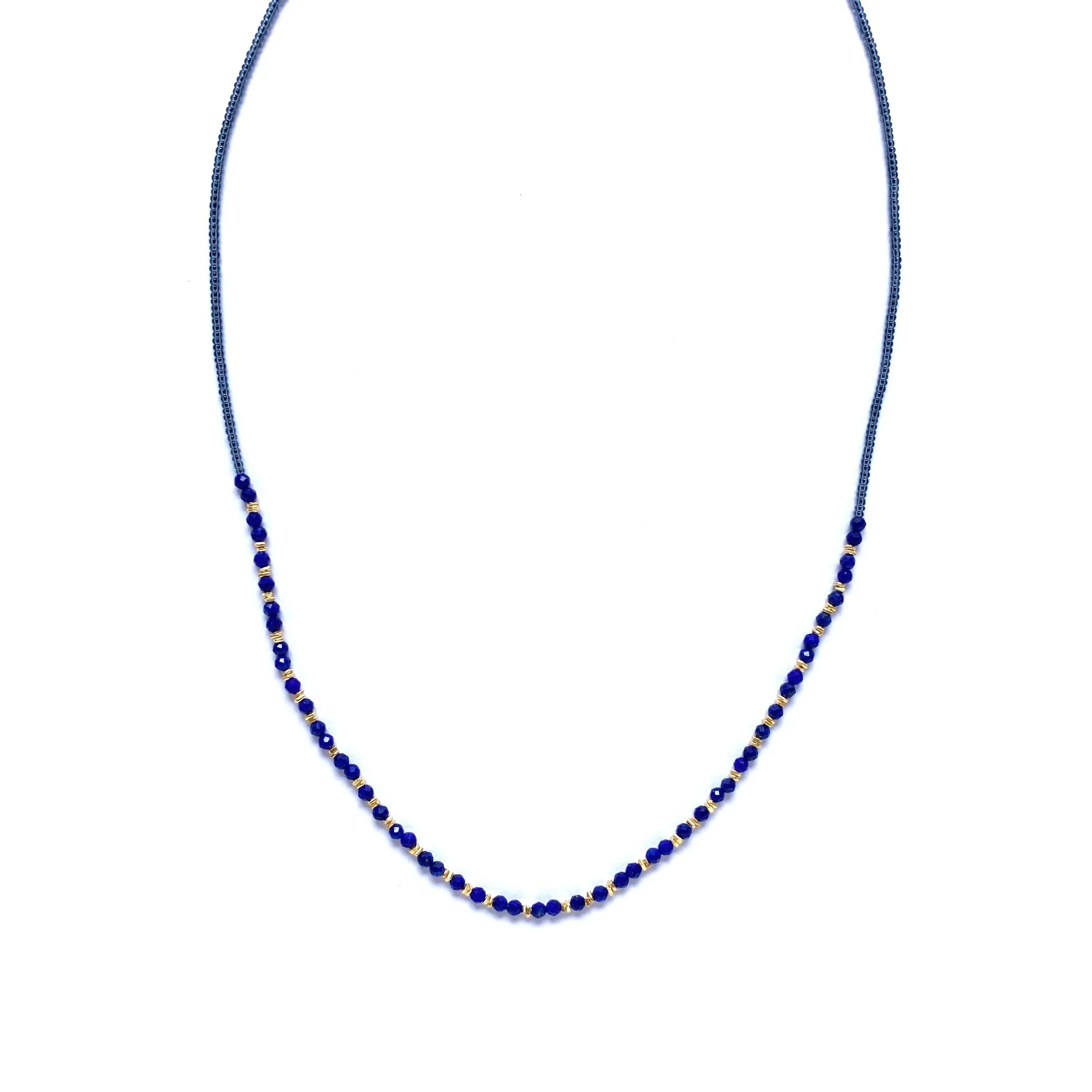 NEW! Grey Seed and Lapis with Gold Vermeil Beaded Necklace by Debbie Fisher