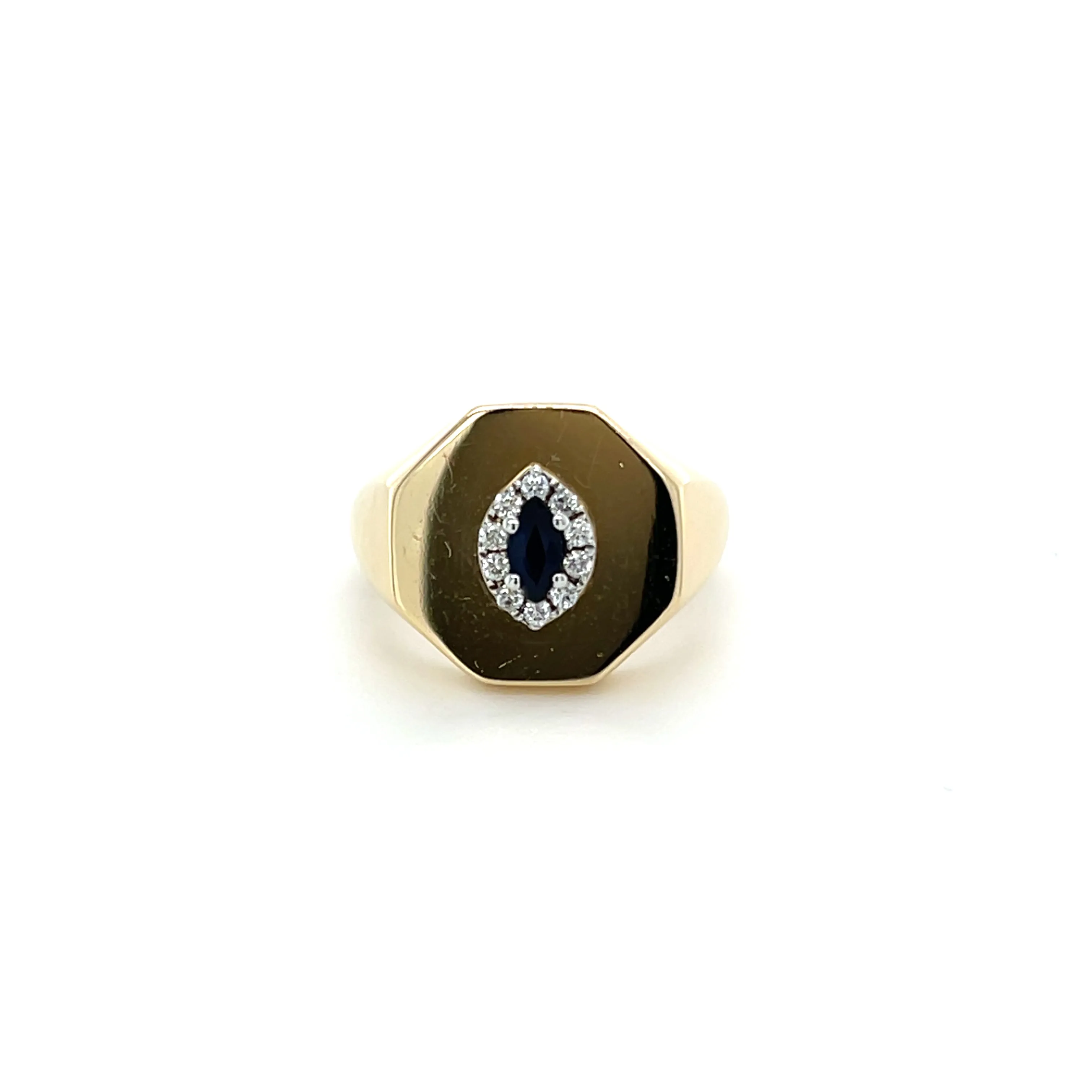 Octagon Gemstone Diamond Halo Signet Ring