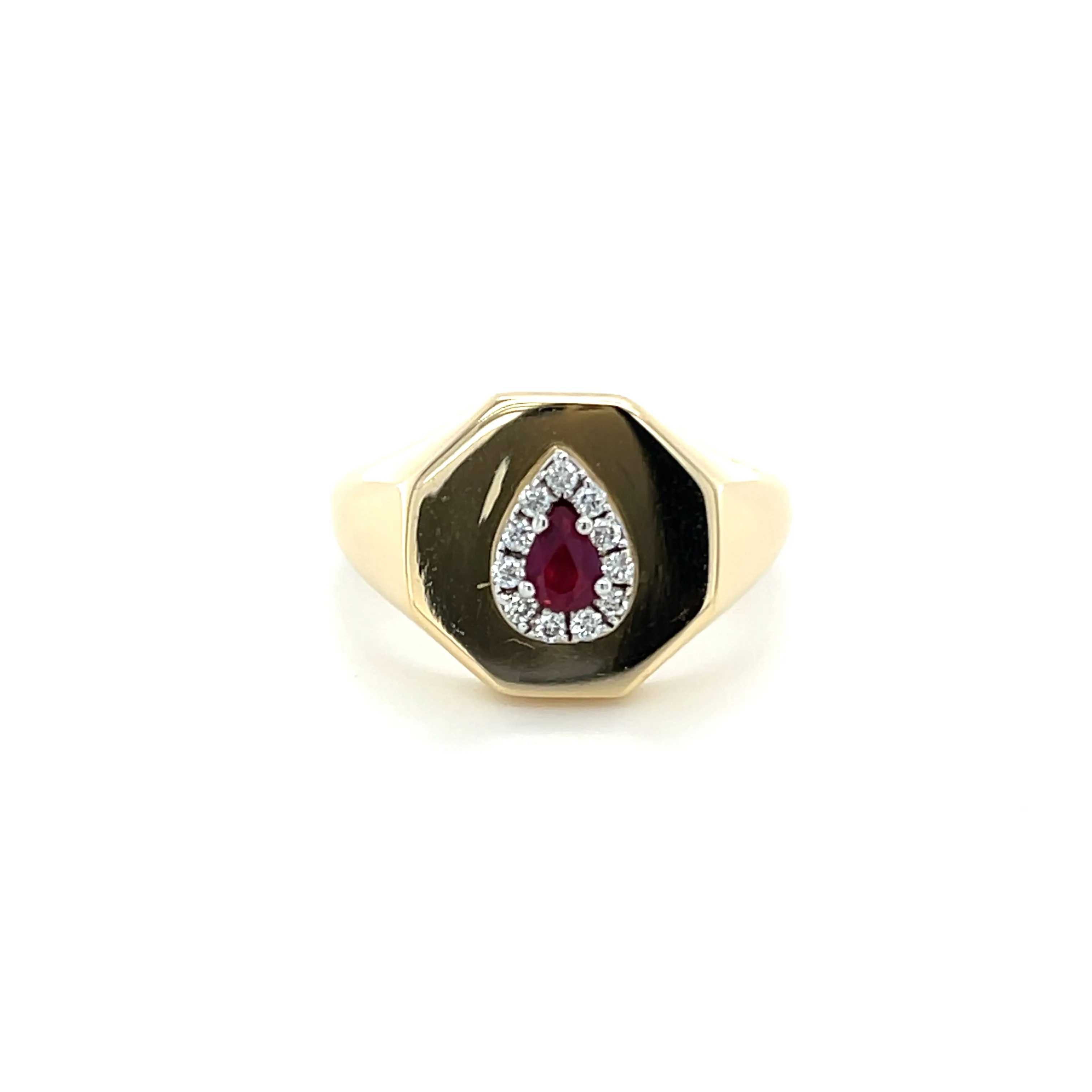 Octagon Gemstone Diamond Halo Signet Ring