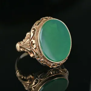 ON HOLD Bold 14K Gold Cabochon Green Chrysoprase Ring