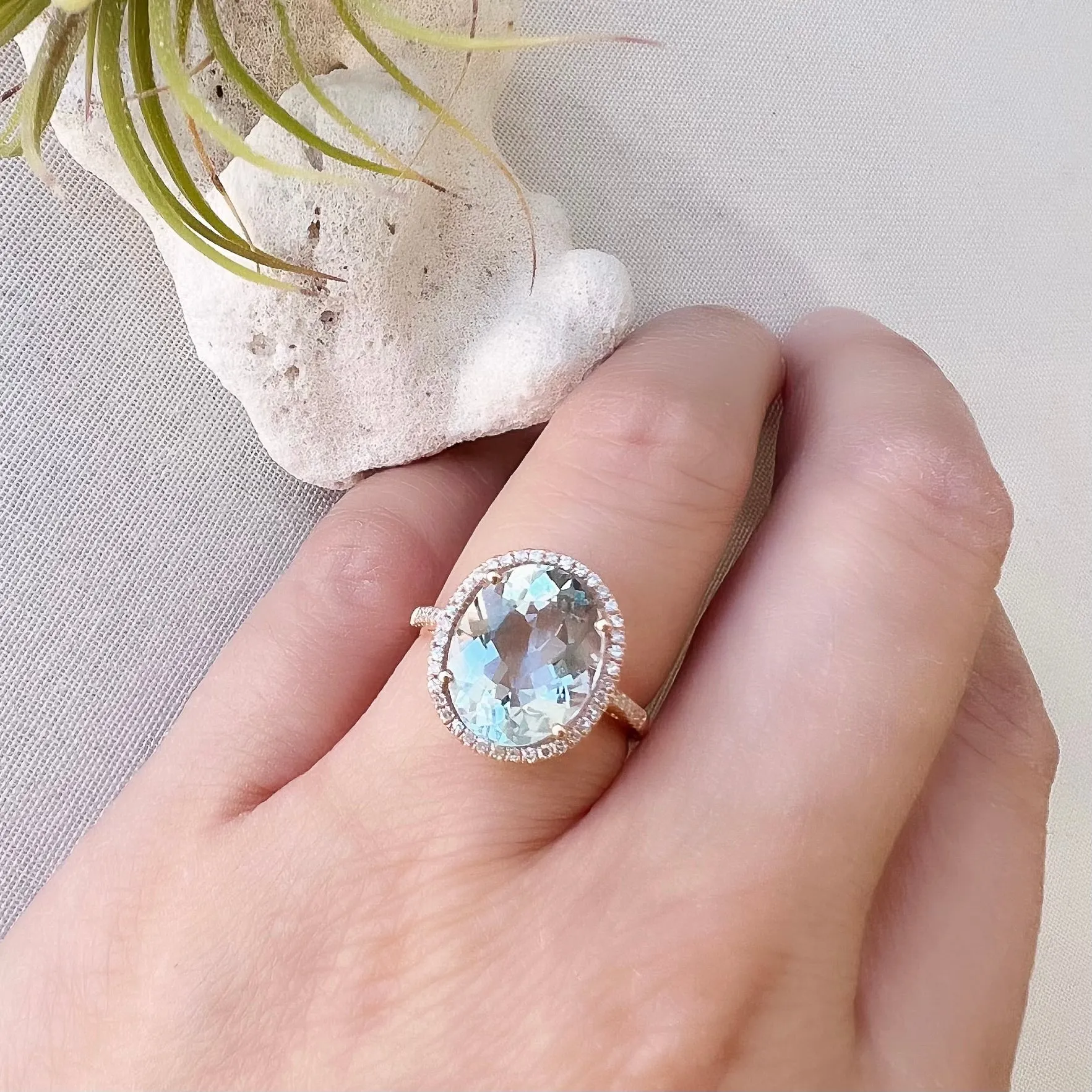 One of a Kind Rose Gold Oval Aquamarine Ring