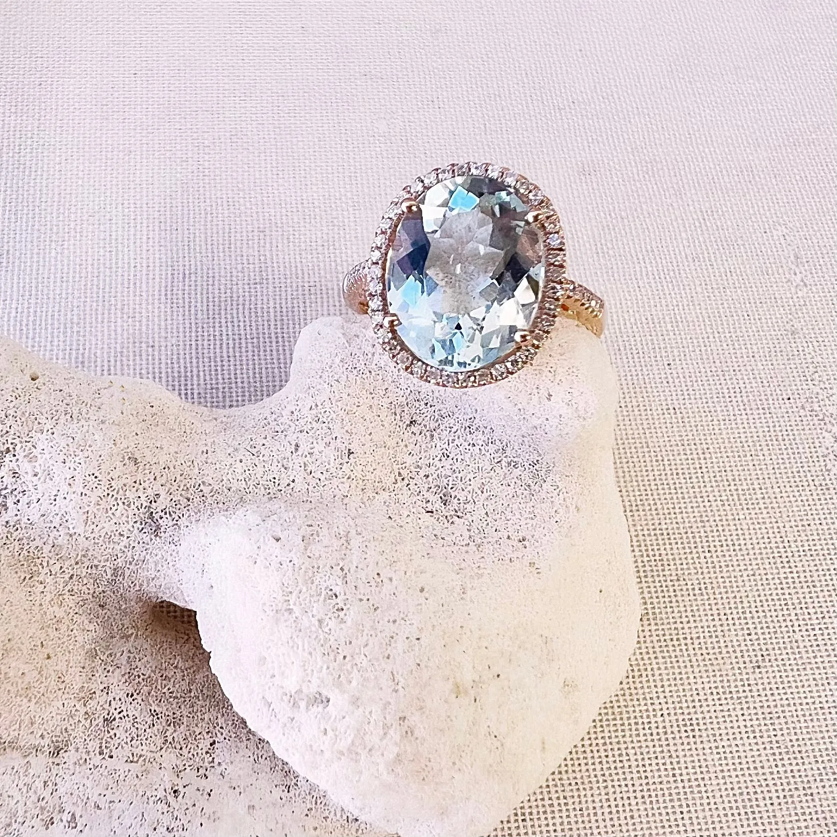 One of a Kind Rose Gold Oval Aquamarine Ring