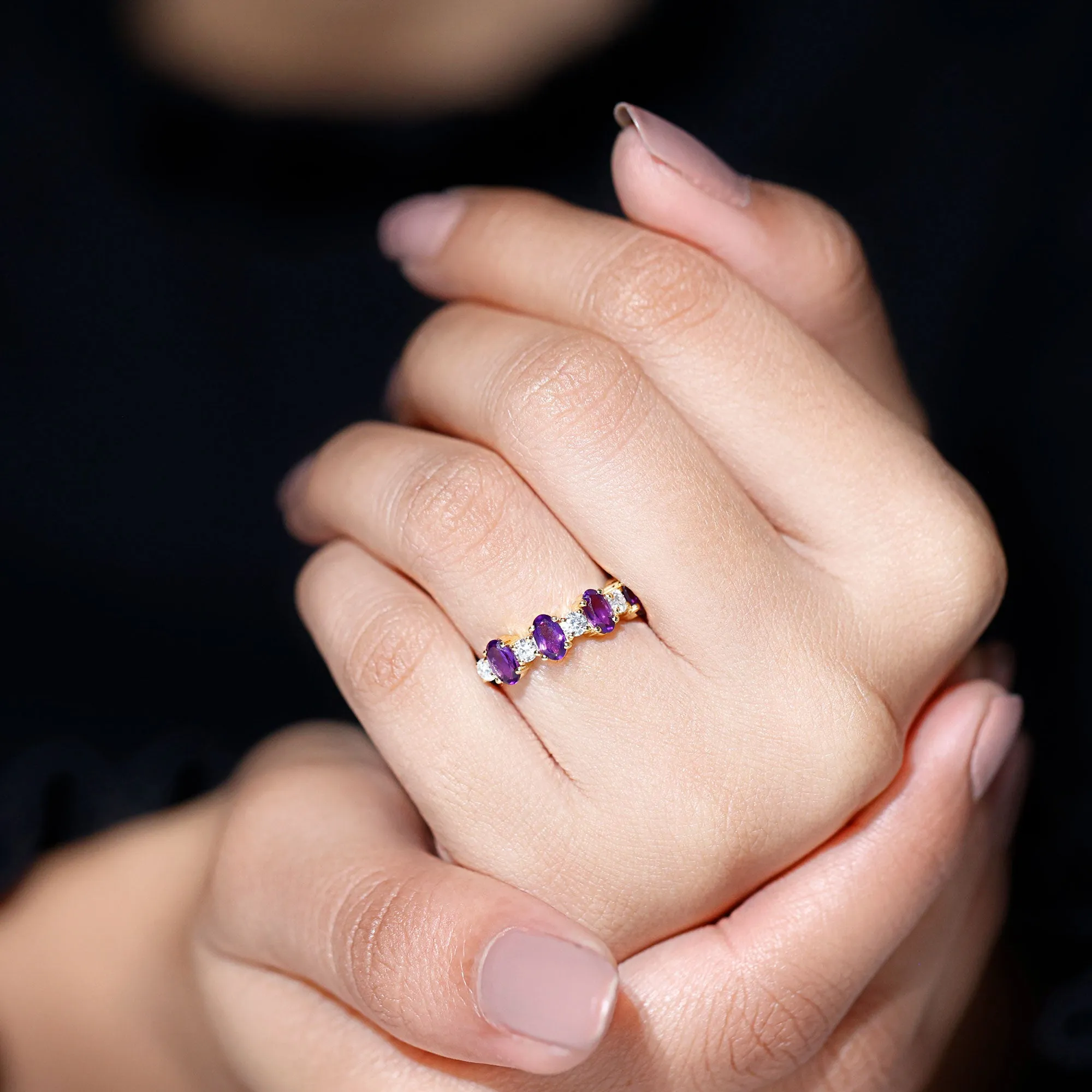 Oval Amethyst and Diamond Alternate Half Eternity Ring