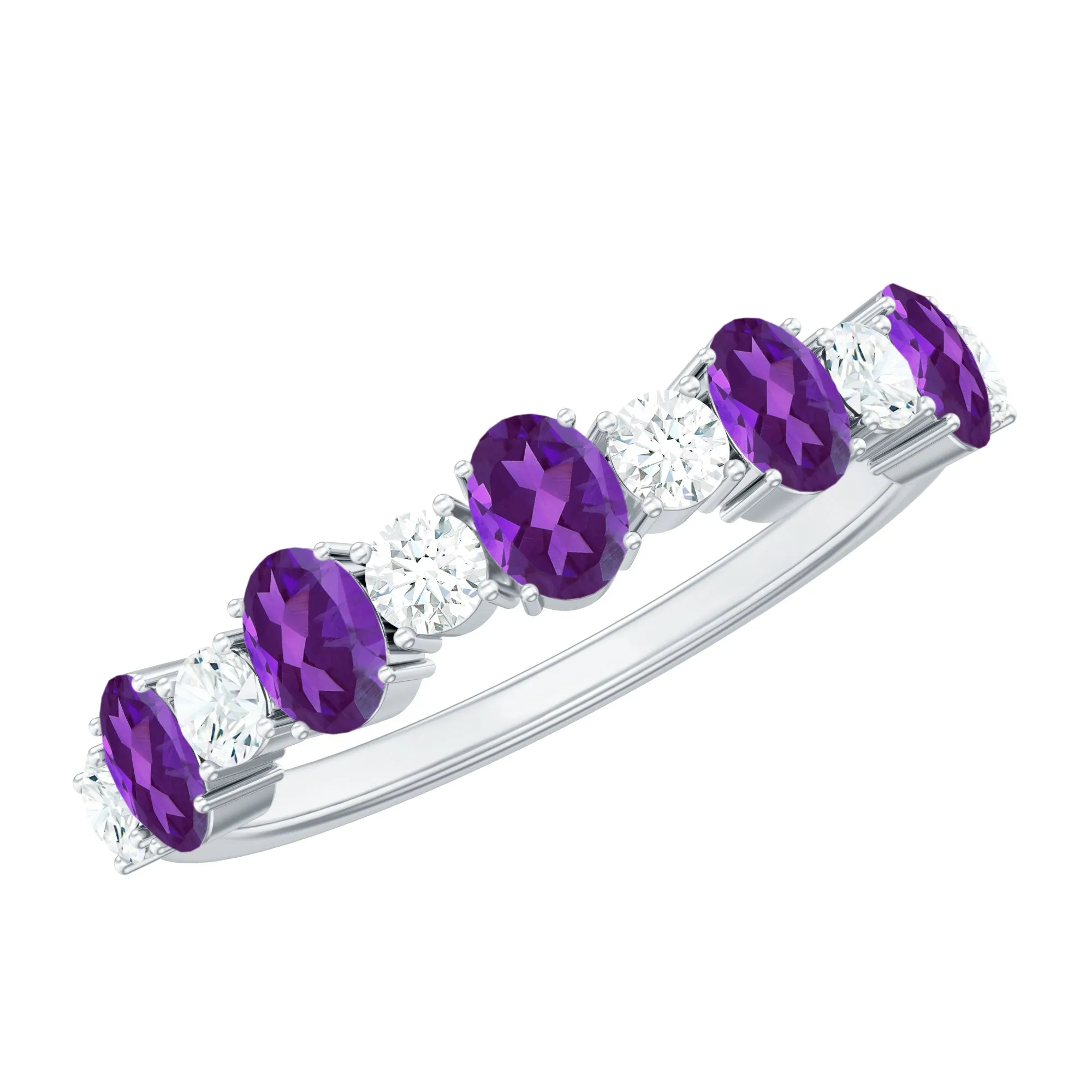 Oval Amethyst and Diamond Alternate Half Eternity Ring