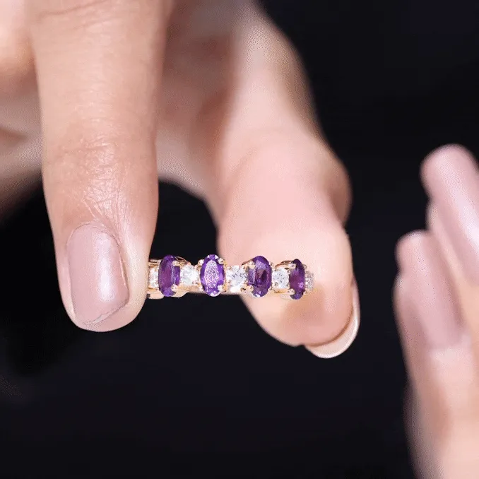 Oval Amethyst and Diamond Alternate Half Eternity Ring