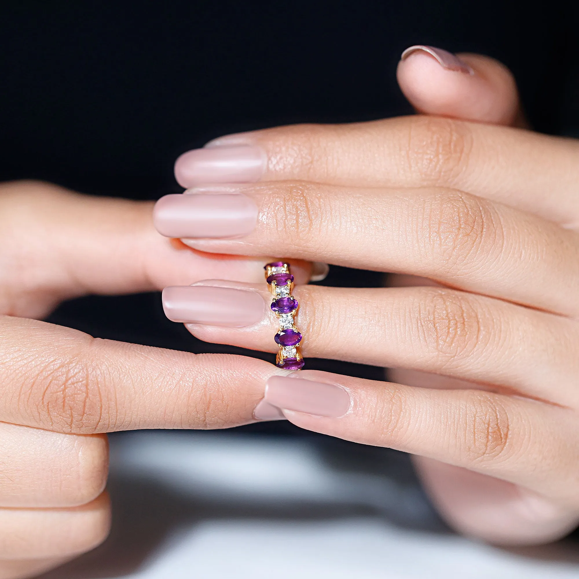 Oval Amethyst and Diamond Alternate Half Eternity Ring