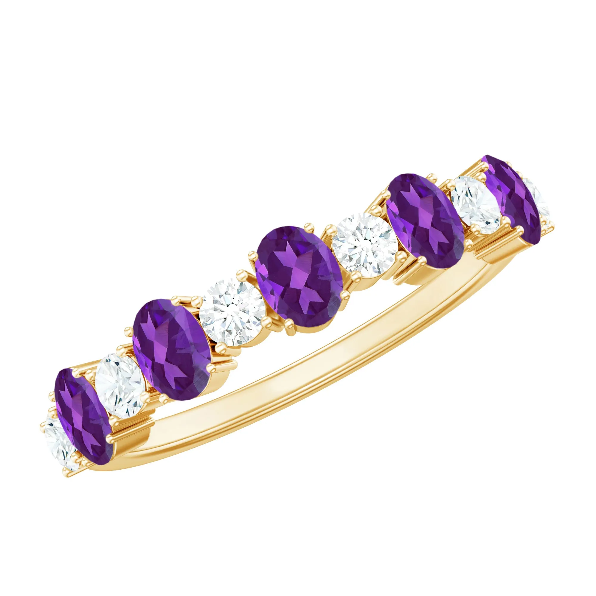 Oval Amethyst and Diamond Alternate Half Eternity Ring