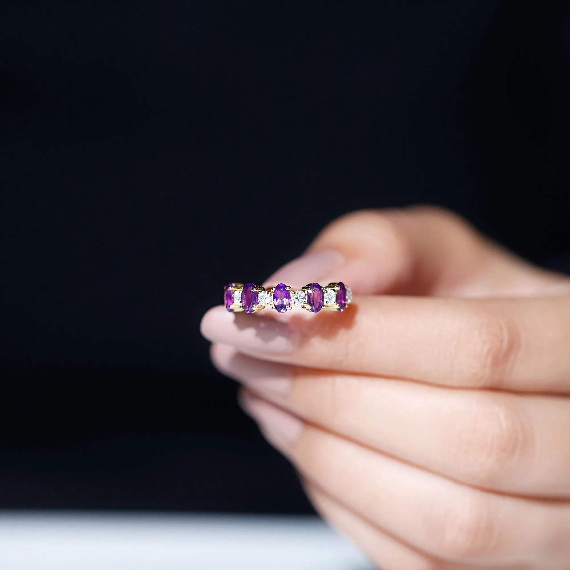 Oval Amethyst and Diamond Alternate Half Eternity Ring