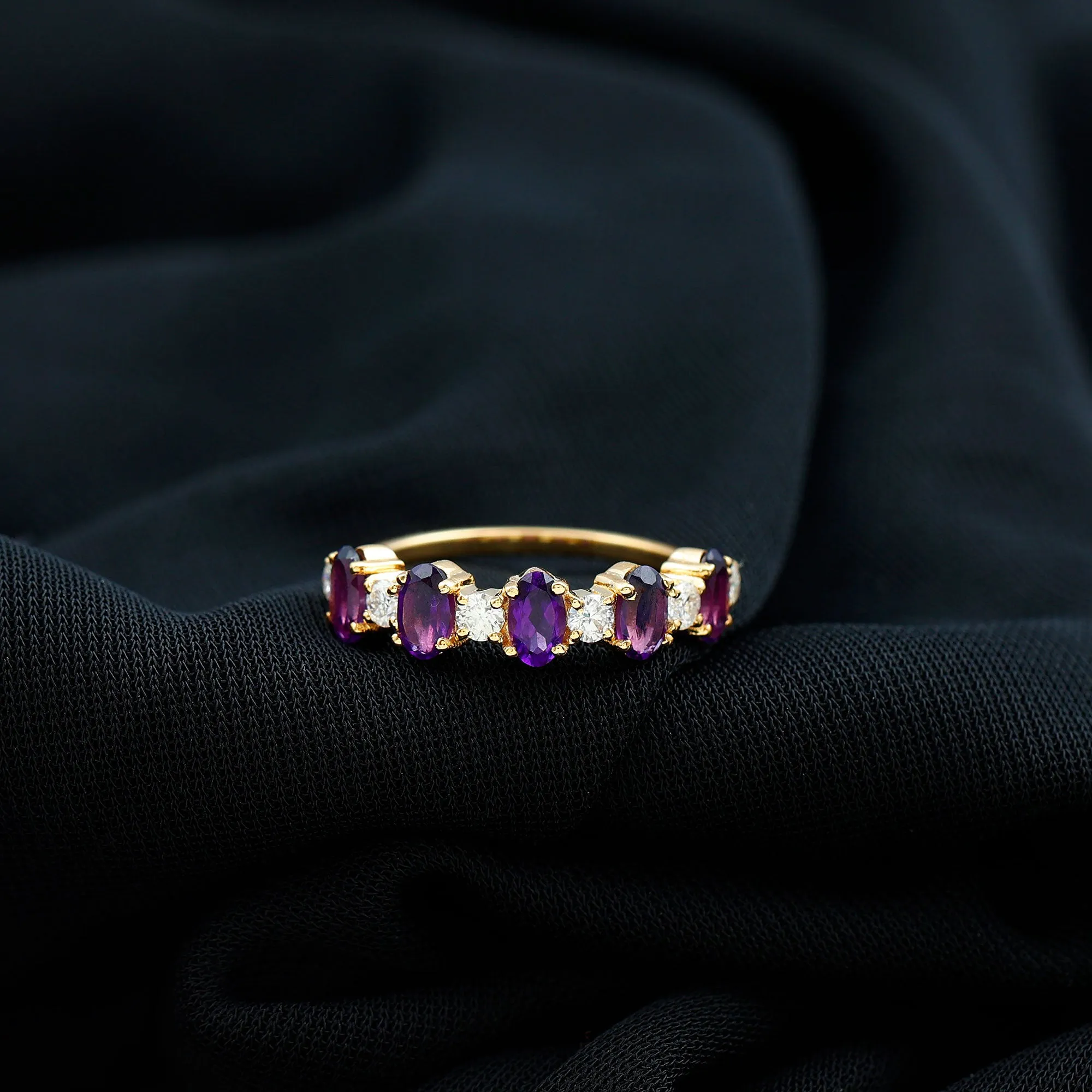 Oval Amethyst and Diamond Alternate Half Eternity Ring