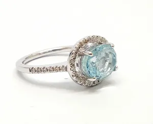 Oval Aquamarine With Round Diamond Halo Ring AD.NO- 2095