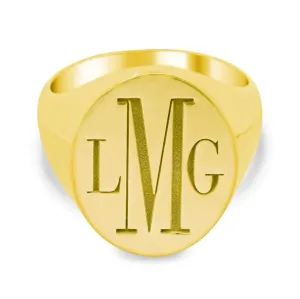 Oval Bodoni Three Letter Monogram Men's Signet Ring